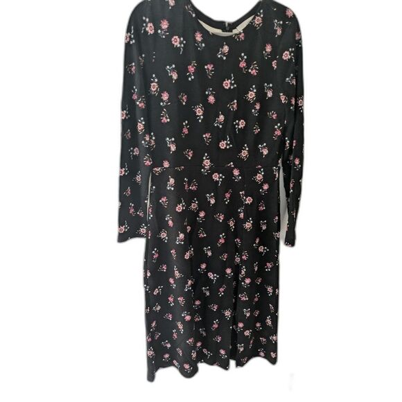 ANN TAYLOR LOFT~Black Size 8 FLORAL Long Sleeve KNIT Midi DRESS~ - Picture 1 of 6